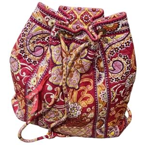 Vera Bradley Drawstring Backpack Cinch Tote Raspberry Fizz Pink Red Paisley 2008